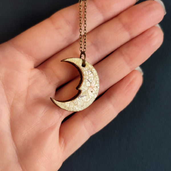 Crescent Moon Pendant Necklace, Ochre and Gold