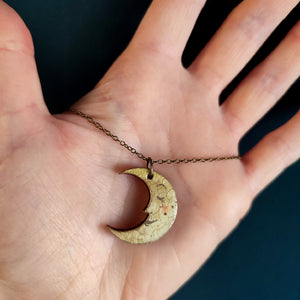 Crescent Moon Pendant Necklace, Ochre and Gold