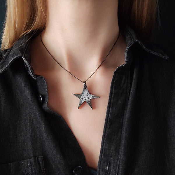 Silver & Black Star Pendant Necklace - Emily Jepps Studio