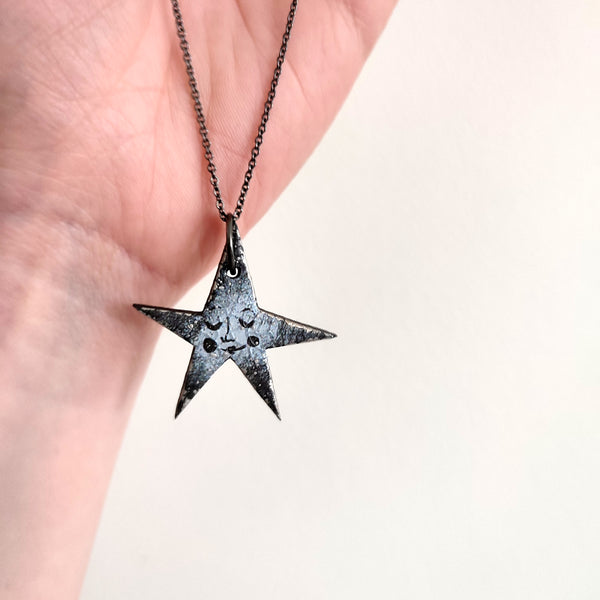 Silver & Black Star Pendant Necklace - Emily Jepps Studio