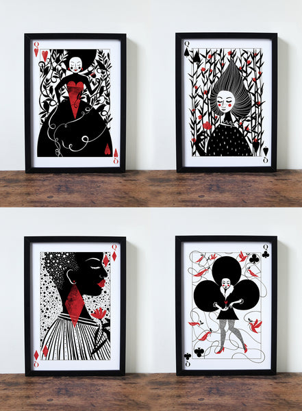 Playing Card Queens - A3 Prints - Emily Jepps Studio